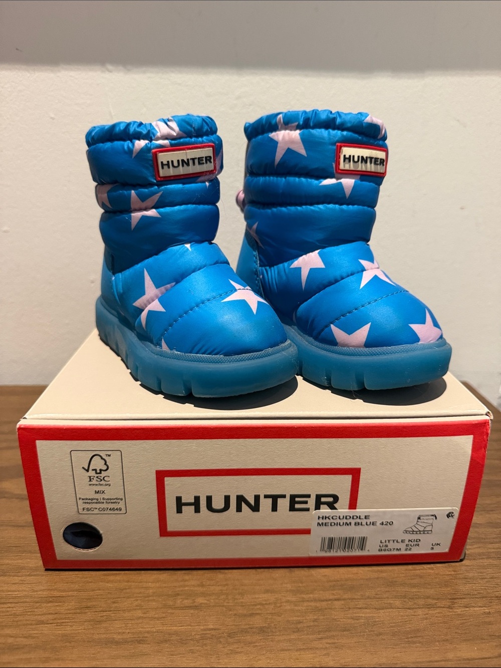 Hunter Toddler Blue Star Puffer Boots size US 6c